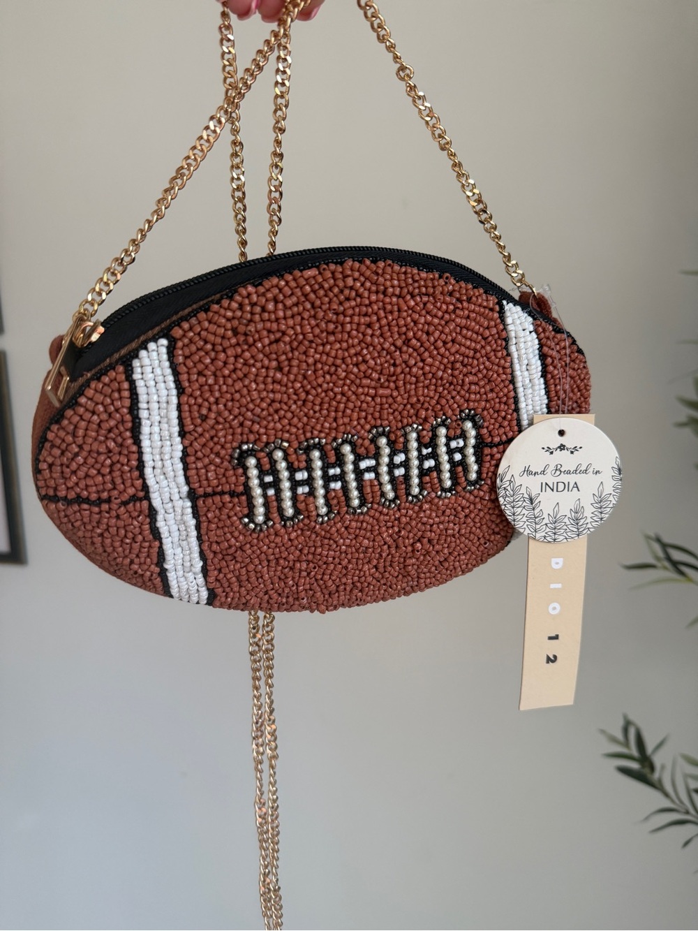 Beaded Football Clutch with Gold Chain